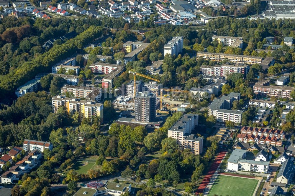 Unna aus der Vogelperspektive: Baustelle zum Neubau einer Mehrfamilienhaus-Wohnanlage Parkquartier Königsborn in Unna im Bundesland Nordrhein-Westfalen, Deutschland