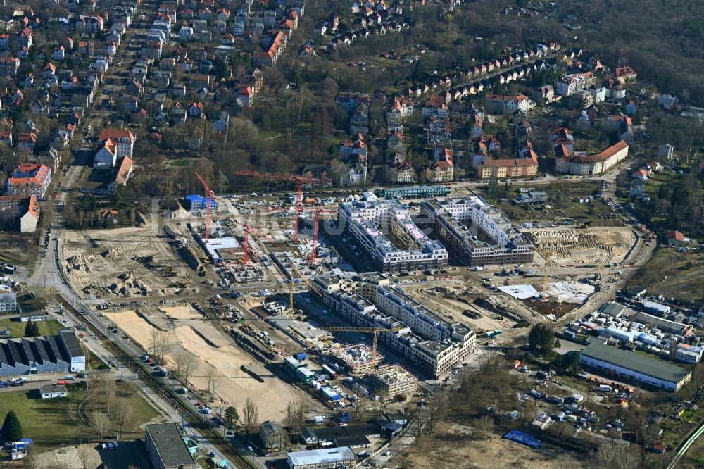 Luftbild Berlin - Baustelle zum Neubau einer Mehrfamilienhaus-Wohnanlage Parkstadt Karlshorst in Berlin, Deutschland