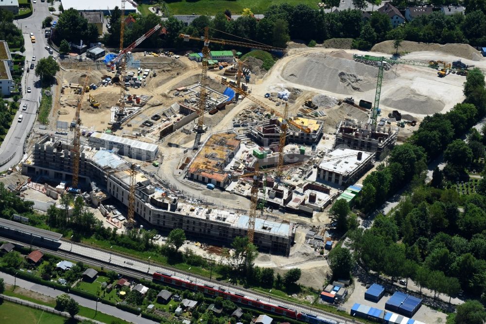 Luftbild München - Baustelle zum Neubau einer Mehrfamilienhaus-Wohnanlage „ ParkStyle “ im Ortsteil Aubing-Lochhausen-Langwied in München im Bundesland Bayern, Deutschland