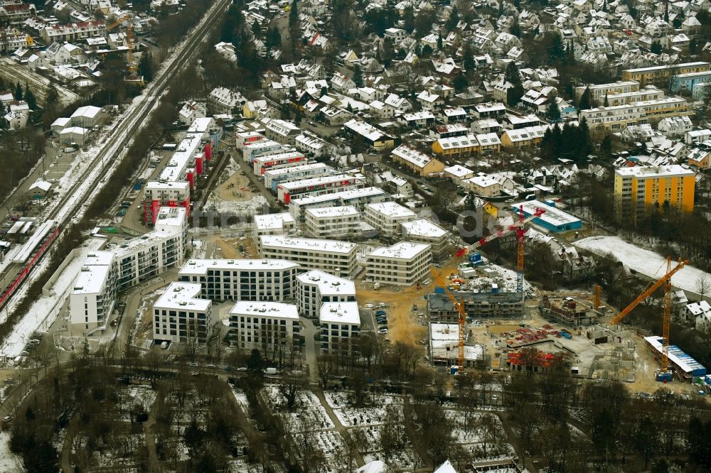 Luftaufnahme München - Baustelle zum Neubau einer Mehrfamilienhaus-Wohnanlage „ ParkStyle “ im Ortsteil Aubing-Lochhausen-Langwied in München im Bundesland Bayern, Deutschland