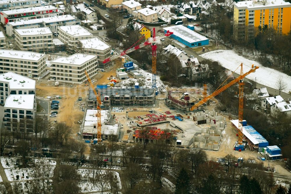 München aus der Vogelperspektive: Baustelle zum Neubau einer Mehrfamilienhaus-Wohnanlage „ ParkStyle “ im Ortsteil Aubing-Lochhausen-Langwied in München im Bundesland Bayern, Deutschland