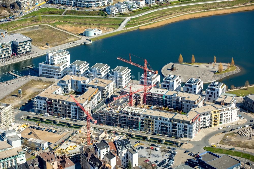 Luftbild Dortmund - Baustelle zum Neubau einer Mehrfamilienhaus-Wohnanlage am Phönixsee in Dortmund im Bundesland Nordrhein-Westfalen