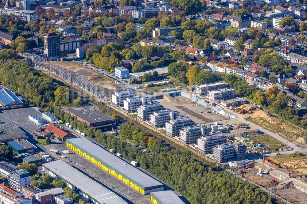 Dortmund aus der Vogelperspektive: Baustelle zum Neubau einer Mehrfamilienhaus- Wohnanlage des Projekts Kronprinzenviertel Am Wasserturm - Heiliger Weg in Dortmund im Bundesland Nordrhein-Westfalen, Deutschland