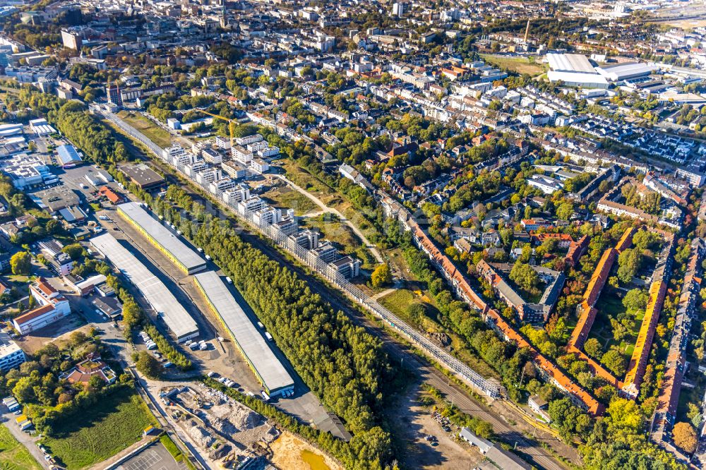 Dortmund aus der Vogelperspektive: Baustelle zum Neubau einer Mehrfamilienhaus- Wohnanlage des Projekts Kronprinzenviertel Am Wasserturm - Heiliger Weg in Dortmund im Bundesland Nordrhein-Westfalen, Deutschland