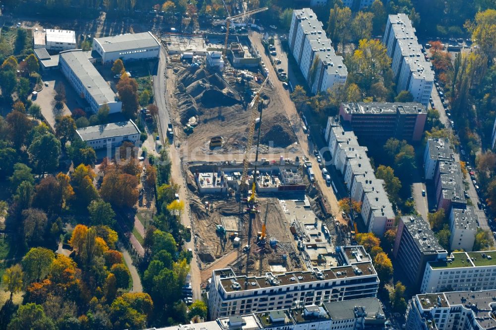 Berlin von oben - Baustelle zum Neubau einer Mehrfamilienhaus-Wohnanlage Quartier Luisenpark an der Stallschreiberstraße - Alexandrinenstraße im Ortsteil Mitte in Berlin, Deutschland