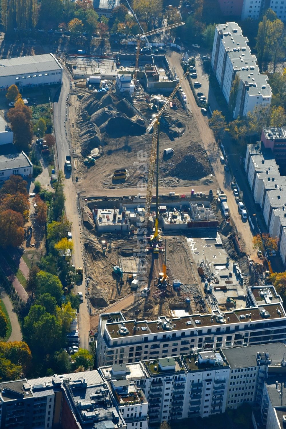 Berlin aus der Vogelperspektive: Baustelle zum Neubau einer Mehrfamilienhaus-Wohnanlage Quartier Luisenpark an der Stallschreiberstraße - Alexandrinenstraße im Ortsteil Mitte in Berlin, Deutschland