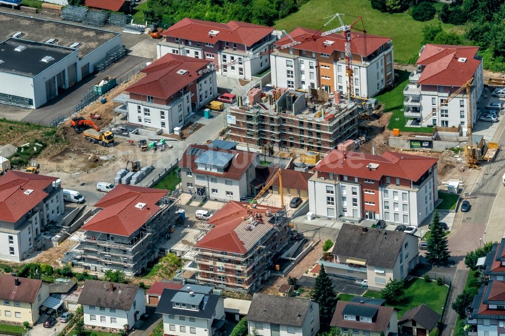 Luftaufnahme Ettenheim - Baustelle zum Neubau einer Mehrfamilienhaus-Wohnanlage Radackern - Kreuzerweg in Ettenheim im Bundesland Baden-Württemberg, Deutschland