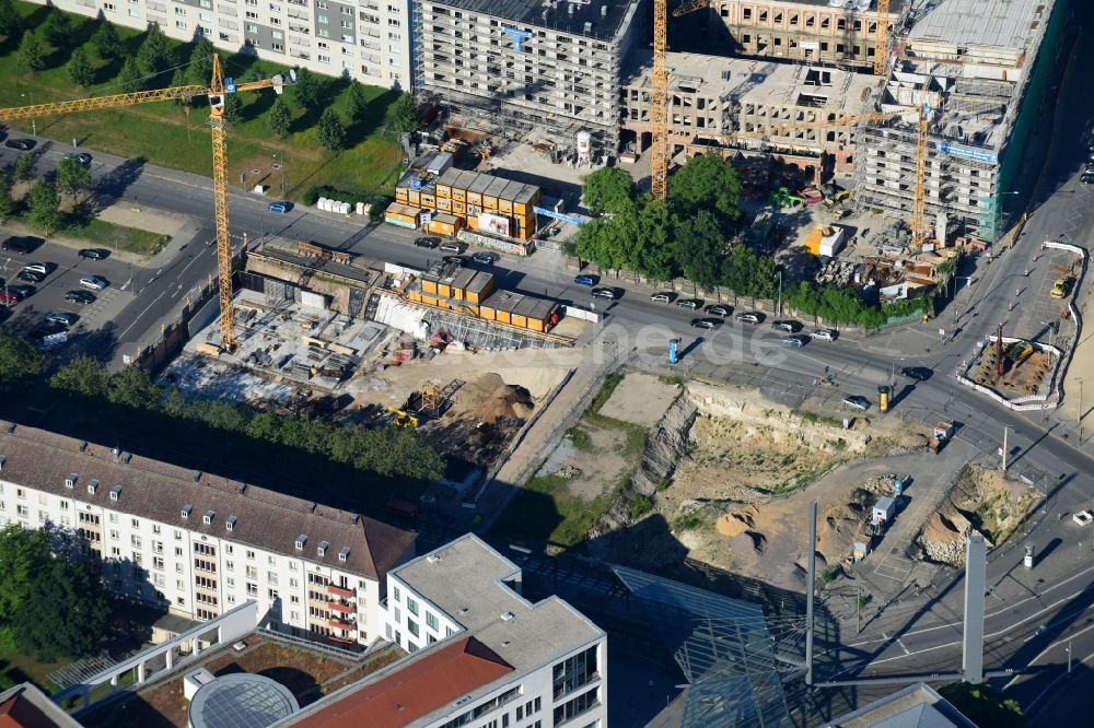 Luftbild Dresden - Baustelle zum Neubau einer Mehrfamilienhaus-Wohnanlage Residenz am Postplatz der CG Gruppe AG an der Annenstraße im Ortsteil Altstadt in Dresden im Bundesland Sachsen, Deutschland