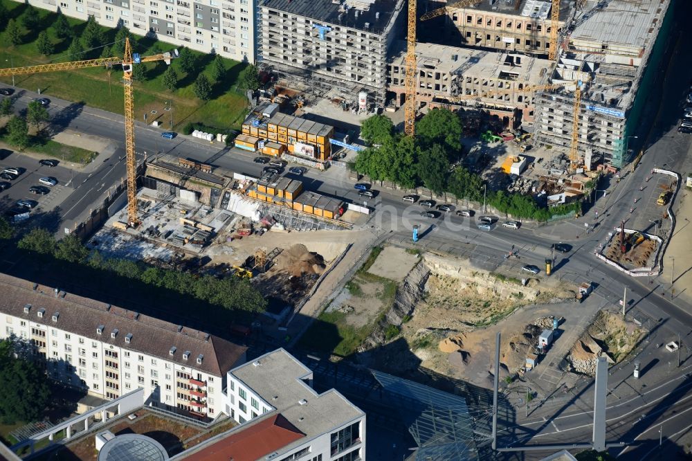 Luftaufnahme Dresden - Baustelle zum Neubau einer Mehrfamilienhaus-Wohnanlage Residenz am Postplatz der CG Gruppe AG an der Annenstraße im Ortsteil Altstadt in Dresden im Bundesland Sachsen, Deutschland