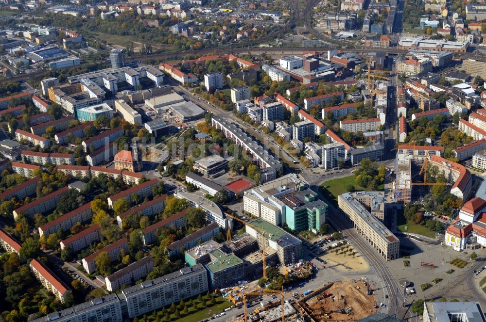 Luftbild Dresden - Baustelle zum Neubau einer Mehrfamilienhaus-Wohnanlage Residenz am Postplatz der CG Gruppe AG an der Annenstraße im Ortsteil Altstadt in Dresden im Bundesland Sachsen, Deutschland