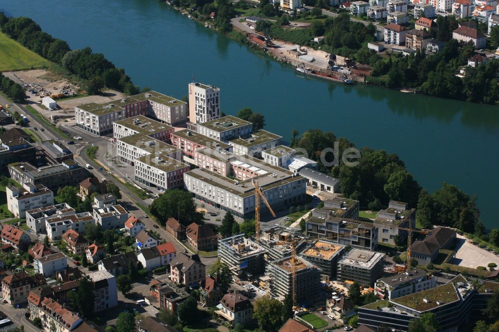 Luftbild Rheinfelden - Baustelle zum Neubau einer Mehrfamilienhaus-Wohnanlage Salmenpark in Rheinfelden in der Schweiz