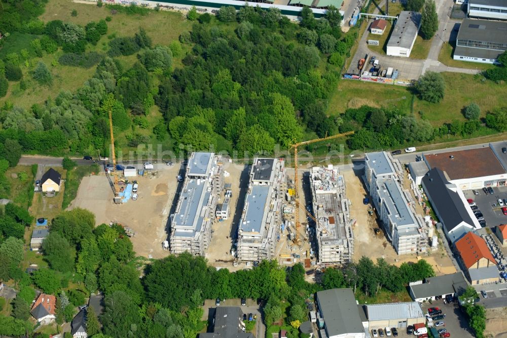 Berlin von oben - Baustelle zum Neubau einer Mehrfamilienhaus-Wohnanlage An der Schule im Stadtteil Mahlsdorf in Berlin