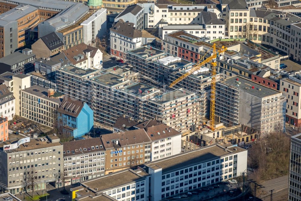 Luftaufnahme Essen - Baustelle zum Neubau einer Mehrfamilienhaus-Wohnanlage Selmastraße - Henriettenstraße - Hachestraße in Essen im Bundesland Nordrhein-Westfalen