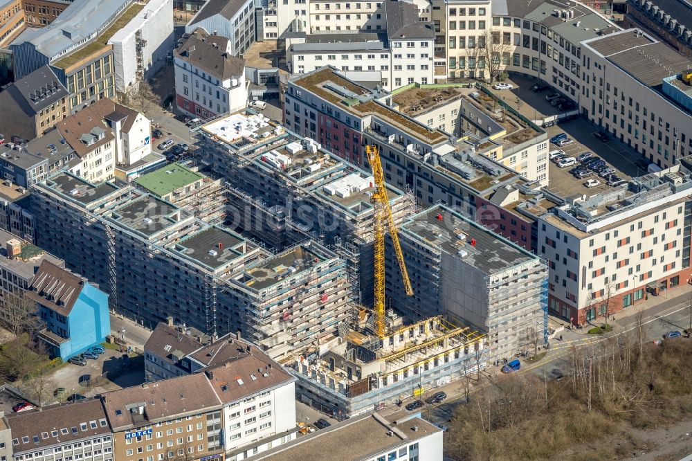 Luftaufnahme Essen - Baustelle zum Neubau einer Mehrfamilienhaus-Wohnanlage Selmastraße - Henriettenstraße - Hachestraße in Essen im Bundesland Nordrhein-Westfalen