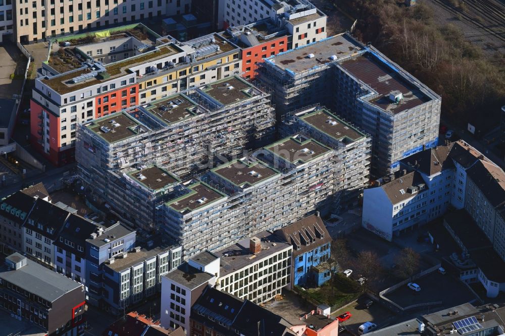 Essen aus der Vogelperspektive: Baustelle zum Neubau einer Mehrfamilienhaus-Wohnanlage Selmastraße - Henriettenstraße - Hachestraße in Essen im Bundesland Nordrhein-Westfalen