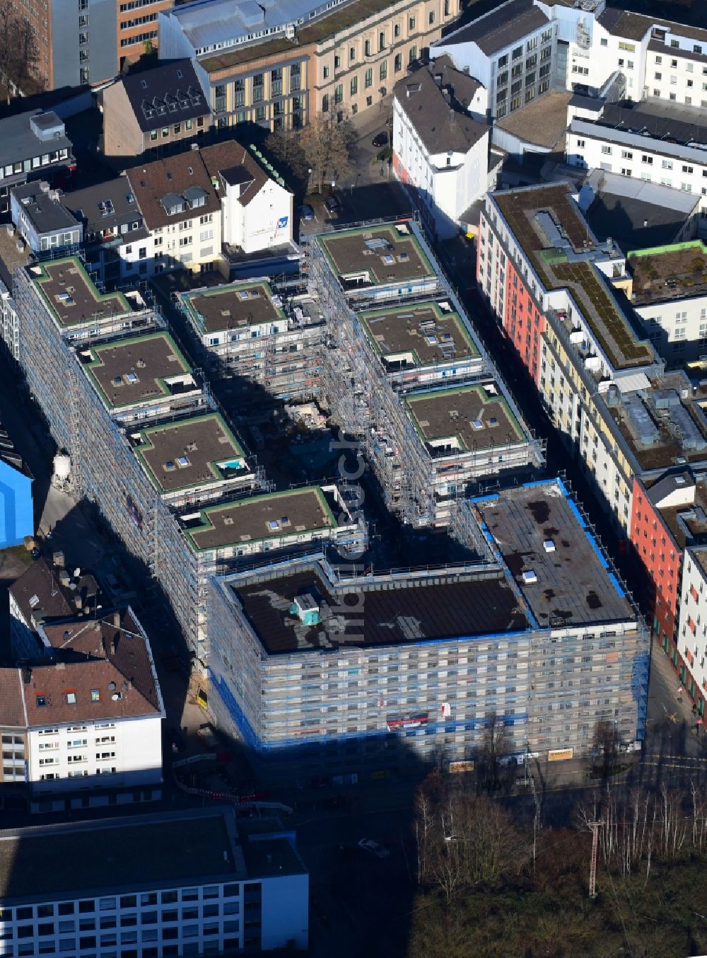 Luftaufnahme Essen - Baustelle zum Neubau einer Mehrfamilienhaus-Wohnanlage Selmastraße - Henriettenstraße - Hachestraße in Essen im Bundesland Nordrhein-Westfalen