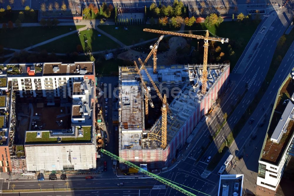 Luftaufnahme Hamburg - Baustelle zum Neubau einer Mehrfamilienhaus-Wohnanlage Shanghaiallee Ecke Überseeallee in Hamburg, Deutschland