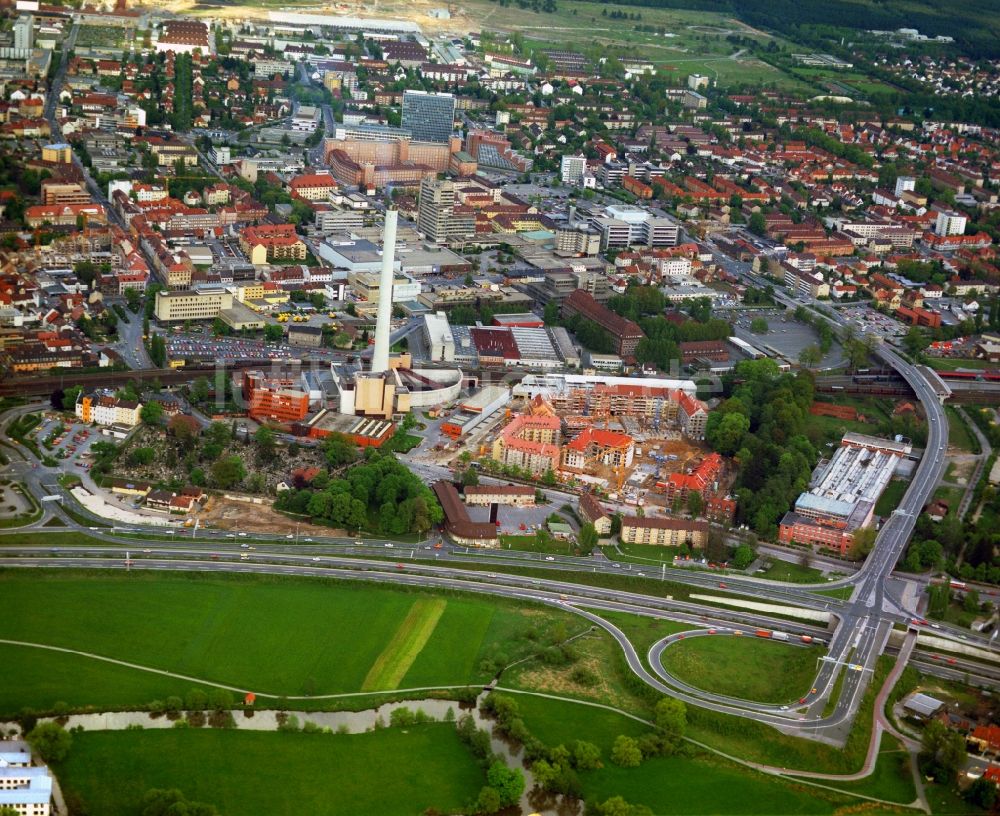 Luftbild Erlangen - Baustelle zum Neubau einer Mehrfamilienhaus-Wohnanlage an der Spinnereistraße im Ortsteil Bruck in Erlangen im Bundesland Bayern, Deutschland