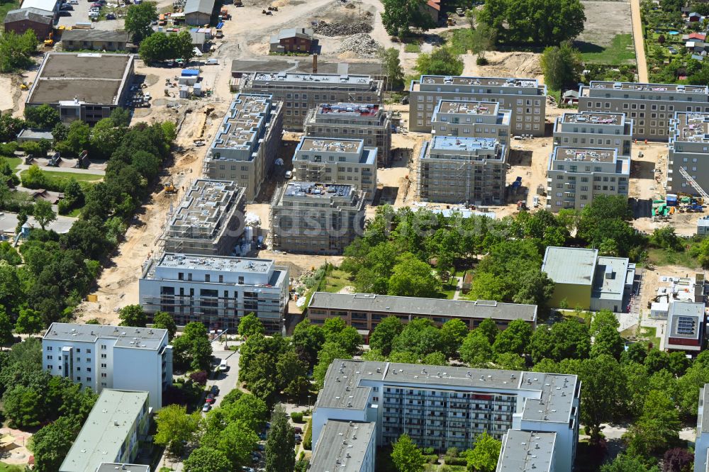 Luftbild Berlin - Baustelle zum Neubau einer Mehrfamilienhaus-Wohnanlage Stadtgut im Ortsteil Hellersdorf in Berlin, Deutschland