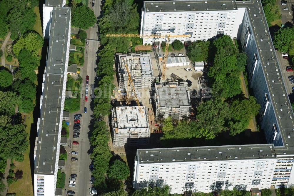 Berlin aus der Vogelperspektive: Baustelle zum Neubau einer Mehrfamilienhaus-Wohnanlage Stadthäuser Dolgenseestraße der Wohnungsbaugesellschaft HOWOGE im Ortsteil Lichtenberg in Berlin, Deutschland