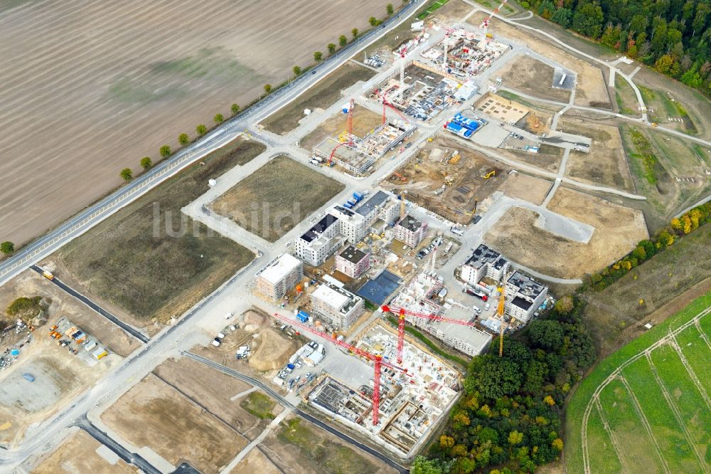 Wolfsburg von oben - Baustelle zum Neubau einer Mehrfamilienhaus-Wohnanlage Steimker Gärten in Wolfsburg im Bundesland Niedersachsen, Deutschland