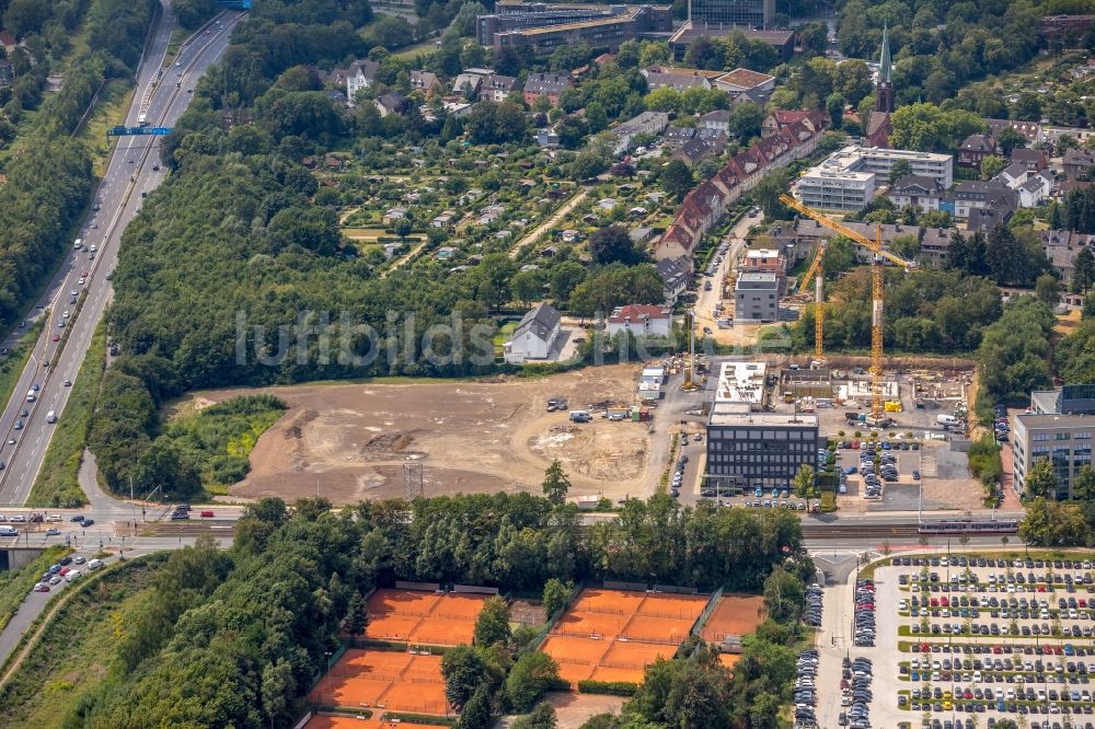 Luftbild Bochum - Baustelle zum Neubau einer Mehrfamilienhaus-Wohnanlage 7 Stones im Ortsteil Wiemelhausen in Bochum im Bundesland Nordrhein-Westfalen, Deutschland