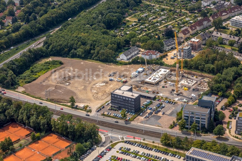 Bochum aus der Vogelperspektive: Baustelle zum Neubau einer Mehrfamilienhaus-Wohnanlage 7 Stones im Ortsteil Wiemelhausen in Bochum im Bundesland Nordrhein-Westfalen, Deutschland