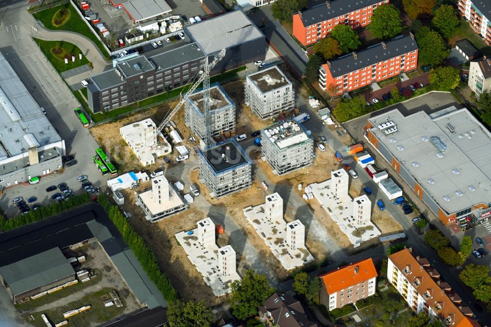 Hannover aus der Vogelperspektive: Baustelle zum Neubau einer Mehrfamilienhaus-Wohnanlage üstra-Siedlung in Hannover im Bundesland Niedersachsen, Deutschland