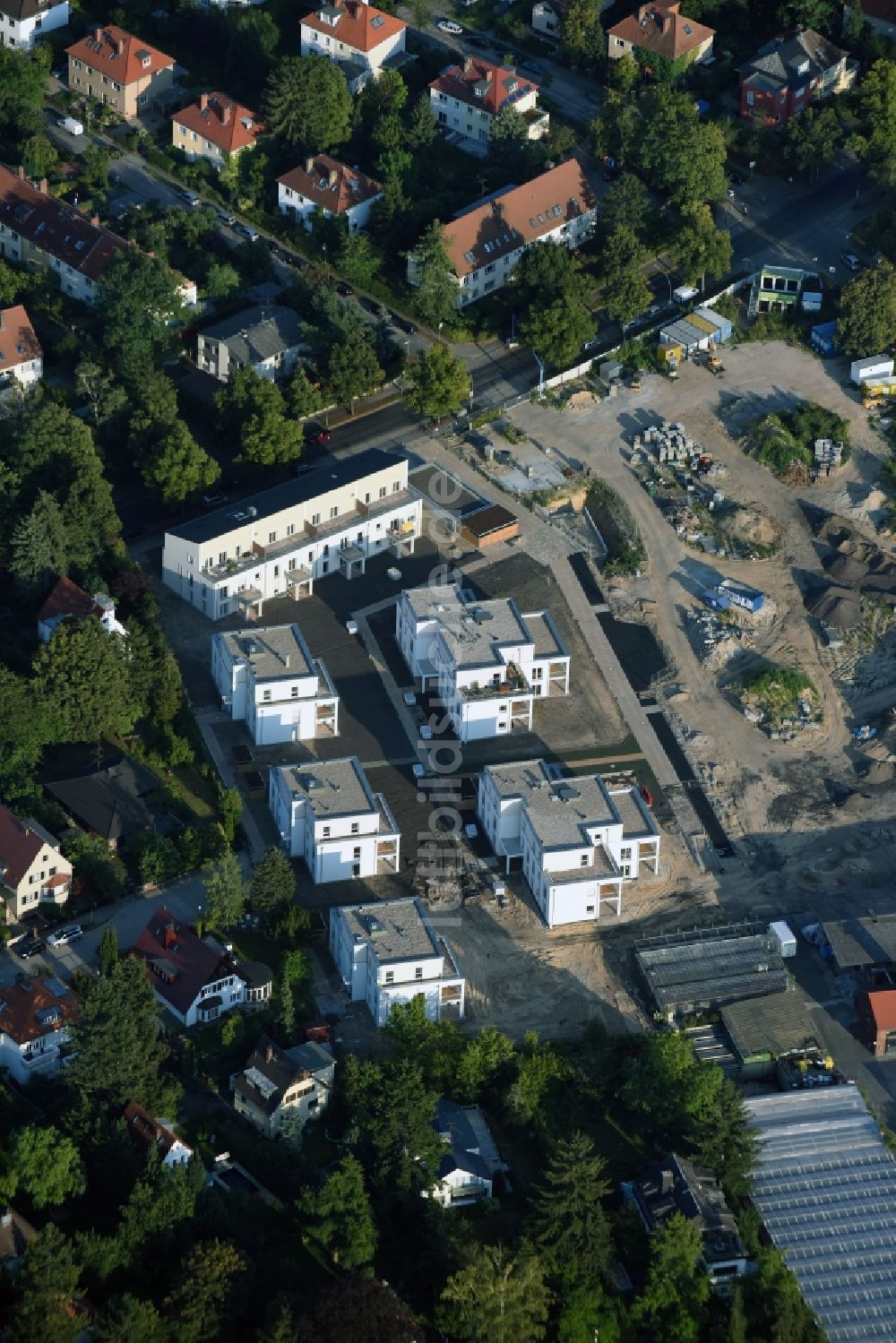 Luftaufnahme Berlin - Baustelle zum Neubau einer Mehrfamilienhaus-Wohnanlage in der Sundgauer Straße in Berlin