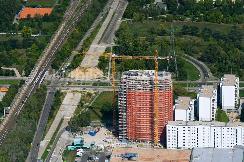 Luftbild Berlin - Baustelle zum Neubau einer Mehrfamilienhaus-Wohnanlage Trusetaler Straße Ecke Wuhletalstraße im Ortsteil Marzahn in Berlin, Deutschland