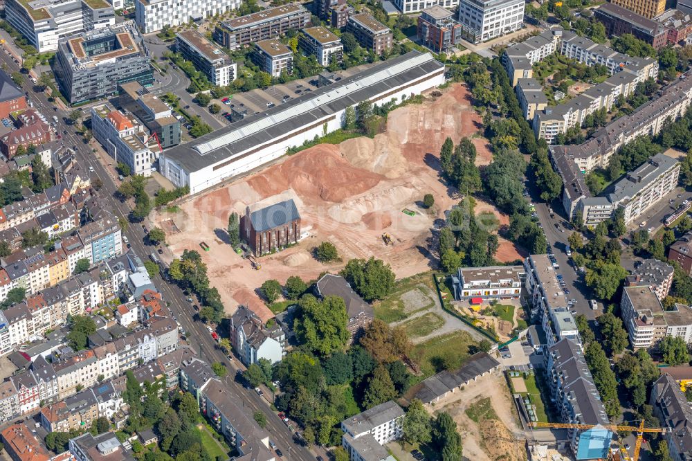 Düsseldorf aus der Vogelperspektive: Baustelle zum Neubau einer Mehrfamilienhaus-Wohnanlage Ulmer Höh - Stadtquartier maxfrei' in Düsseldorf im Bundesland Nordrhein-Westfalen, Deutschland