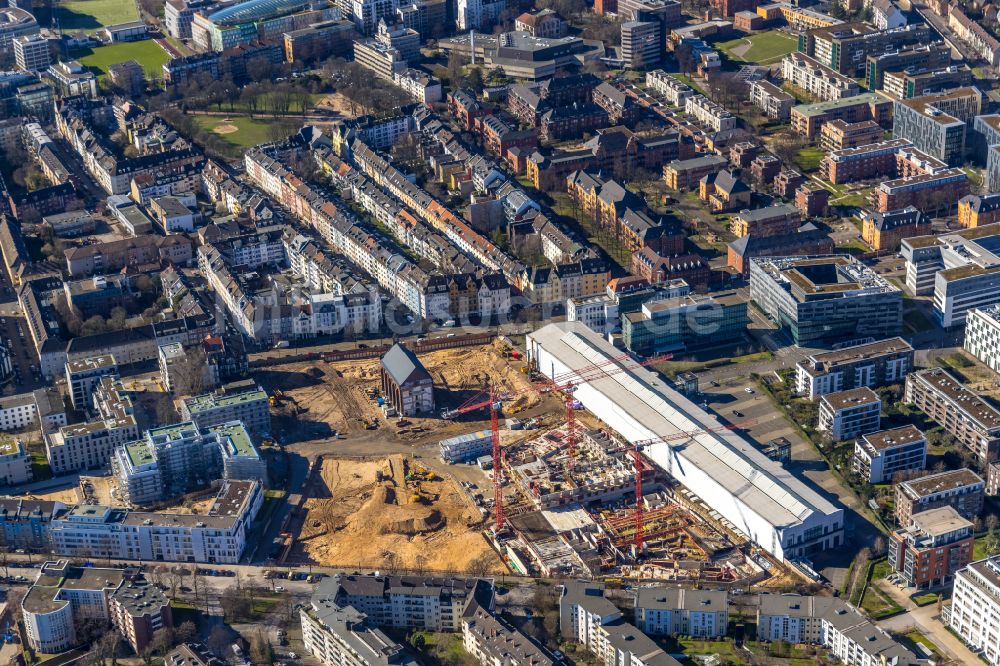 Luftbild Düsseldorf - Baustelle zum Neubau einer Mehrfamilienhaus-Wohnanlage Ulmer Höh - Stadtquartier maxfrei' in Düsseldorf im Bundesland Nordrhein-Westfalen, Deutschland