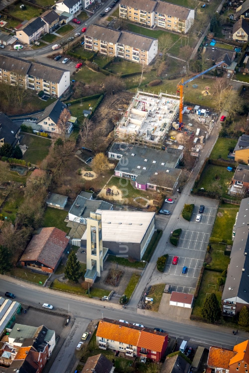 Luftbild Hamm - Baustelle zum Neubau einer Mehrfamilienhaus-Wohnanlage an der Uphofstraße in Hamm im Bundesland Nordrhein-Westfalen, Deutschland