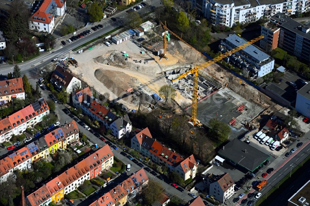 Luftbild Nürnberg - Baustelle zum Neubau einer Mehrfamilienhaus-Wohnanlage Äußere Bayreuther Straße - Merianstraße in Nürnberg im Bundesland Bayern, Deutschland