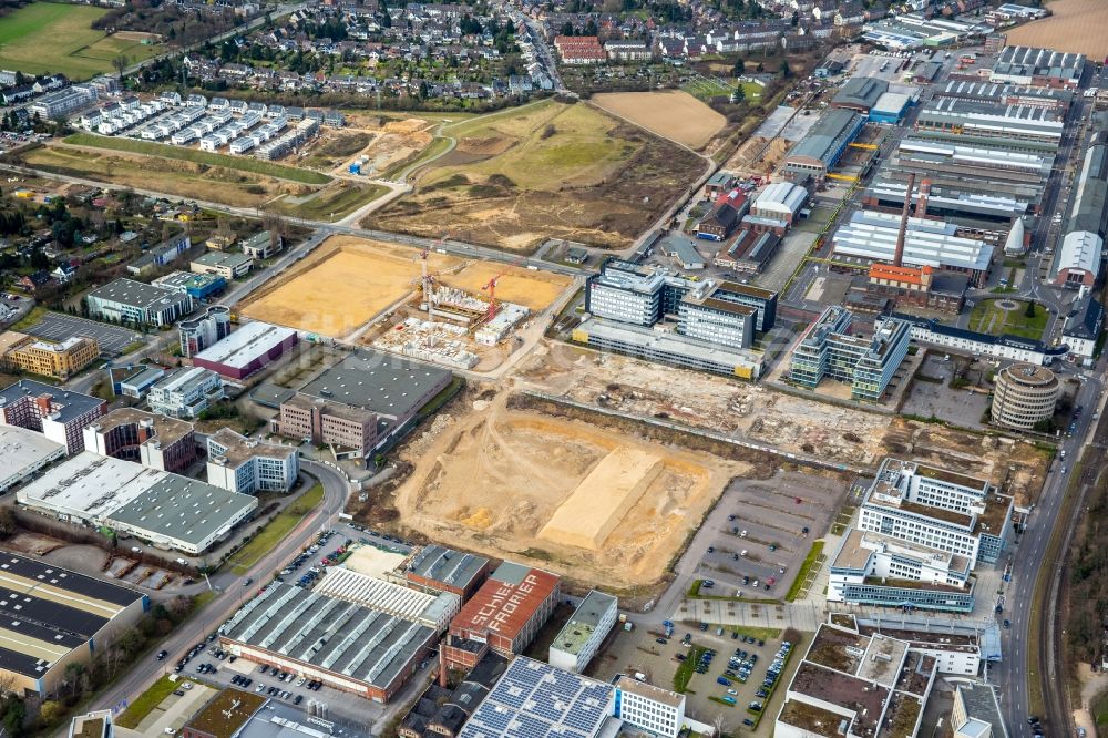 Luftaufnahme Düsseldorf - Baustelle zum Neubau einer Mehrfamilienhaus-Wohnanlage Vierzig549 in Düsseldorf im Bundesland Nordrhein-Westfalen, Deutschland