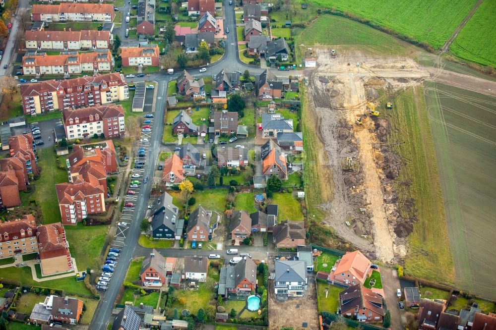 Werne aus der Vogelperspektive: Baustelle zum Neubau einer Mehrfamilienhaus-Wohnanlage an der Vinckestraße und Walczer Straße im Ortsteil Ruhr Metropolitan Area in Werne im Bundesland Nordrhein-Westfalen