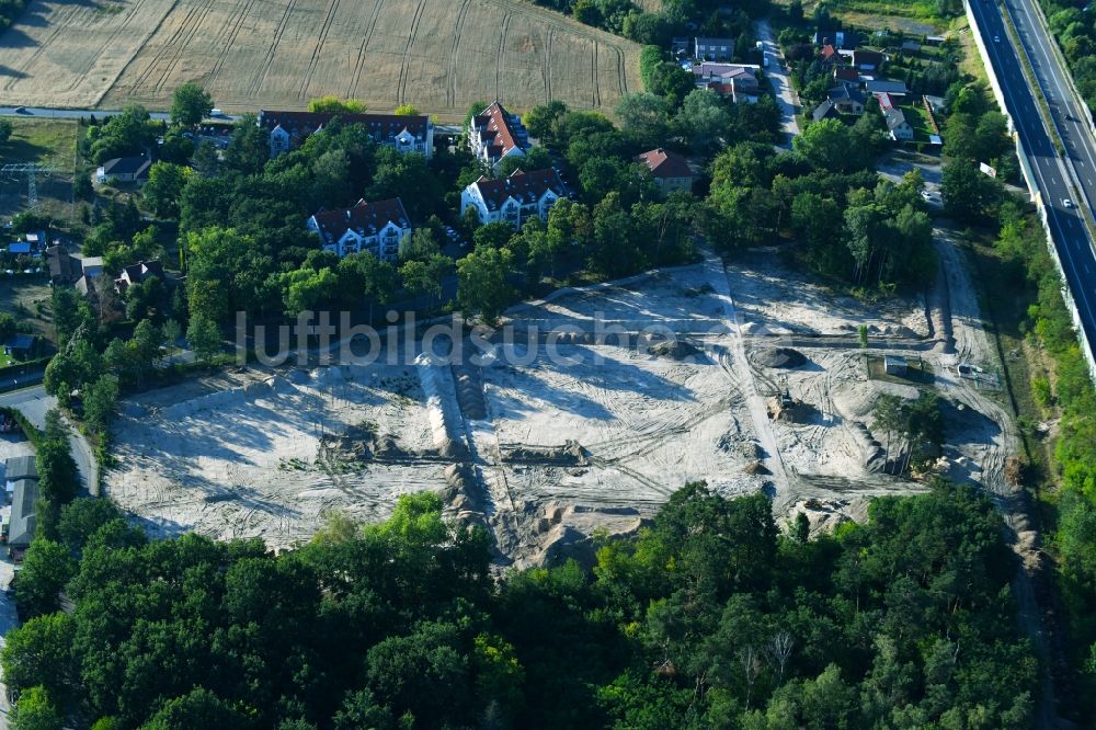 Bernau aus der Vogelperspektive: Baustelle zum Neubau einer Mehrfamilienhaus-Wohnanlage Waldquartier in Bernau im Bundesland Brandenburg, Deutschland