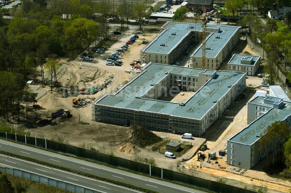 Bernau aus der Vogelperspektive: Baustelle zum Neubau einer Mehrfamilienhaus-Wohnanlage Waldquartier in Bernau im Bundesland Brandenburg, Deutschland