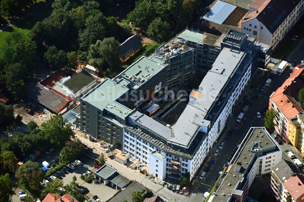 Nürnberg aus der Vogelperspektive: Baustelle zum Neubau einer Mehrfamilienhaus-Wohnanlage Waterside-Projekts an der Leitzstraße Ecke Bartholomäusstraße im Ortsteil Veilhof in Nürnberg im Bundesland Bayern, Deutschland