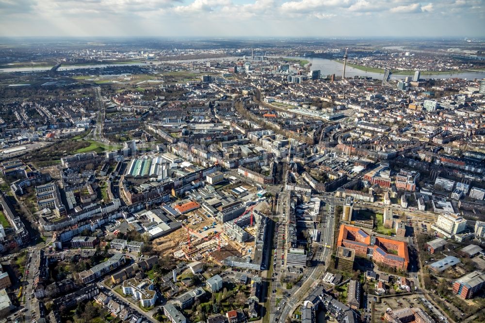 Düsseldorf von oben - Baustelle zum Neubau der Mehrfamilienhaus-Wohnanlage WILMA-Wohngebiet Freiraum im Ortsteil Bilk in Düsseldorf im Bundesland Nordrhein-Westfalen, Deutschland