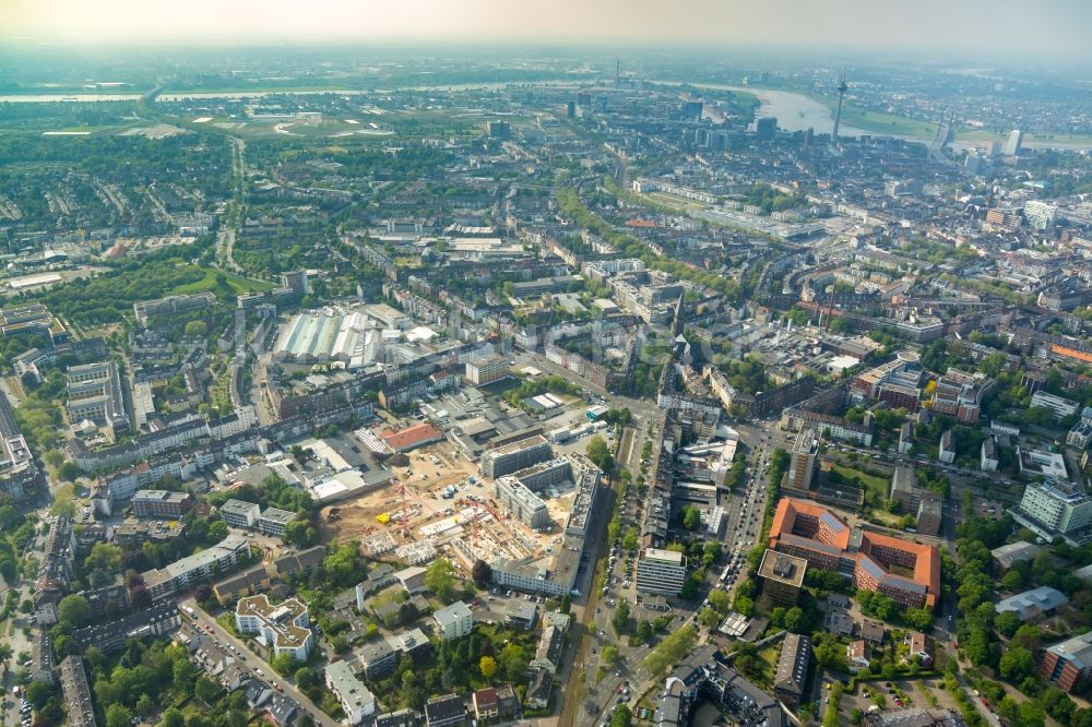 Luftbild Düsseldorf - Baustelle zum Neubau der Mehrfamilienhaus-Wohnanlage WILMA-Wohngebiet Freiraum im Ortsteil Bilk in Düsseldorf im Bundesland Nordrhein-Westfalen, Deutschland