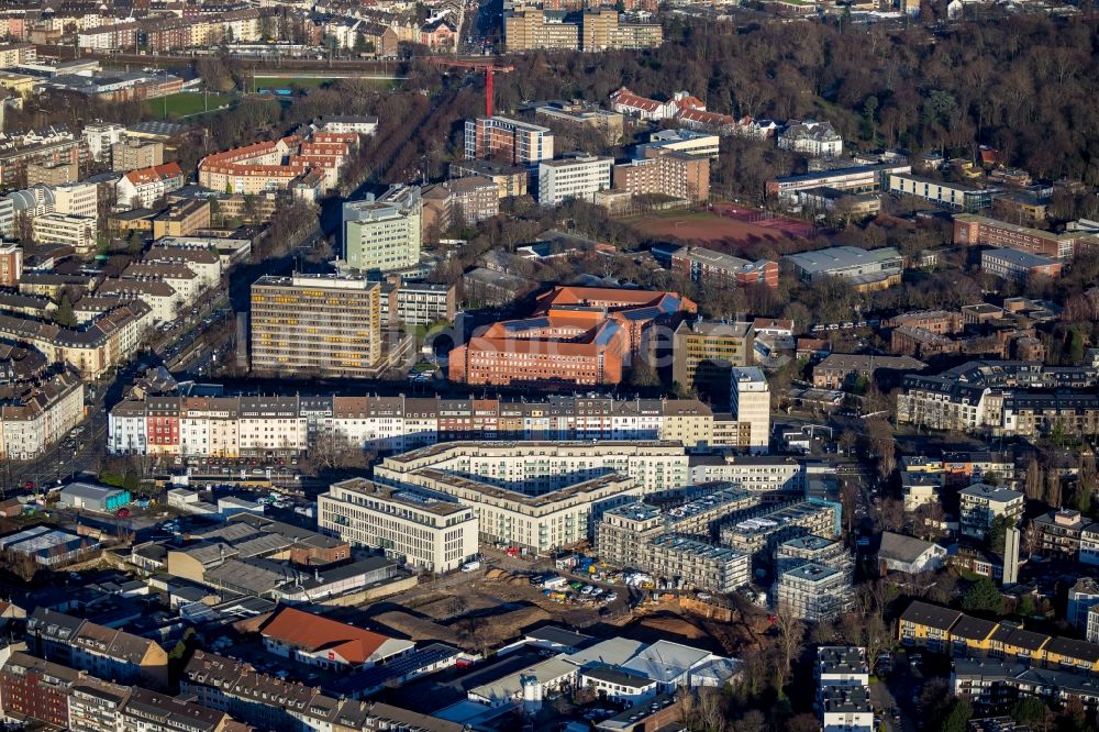 Luftaufnahme Düsseldorf - Baustelle zum Neubau der Mehrfamilienhaus-Wohnanlage WILMA-Wohngebiet Freiraum im Ortsteil Bilk in Düsseldorf im Bundesland Nordrhein-Westfalen, Deutschland