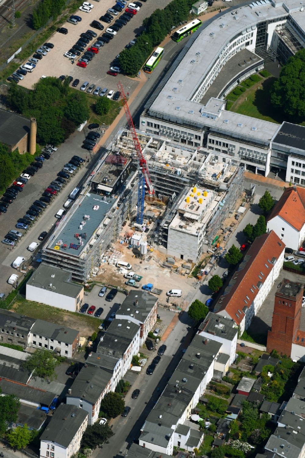 Luftbild Lübeck - Baustelle zum Neubau einer Mehrfamilienhaus-Wohnanlage Wohnen mit Anschluss in Lübeck im Bundesland Schleswig-Holstein, Deutschland