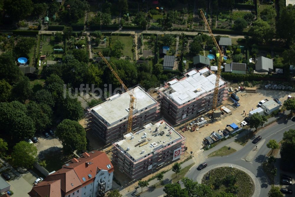 Bernau aus der Vogelperspektive: Baustelle zum Neubau einer Mehrfamilienhaus-Wohnanlage Wohnen am Mühlenberg in Bernau im Bundesland Brandenburg