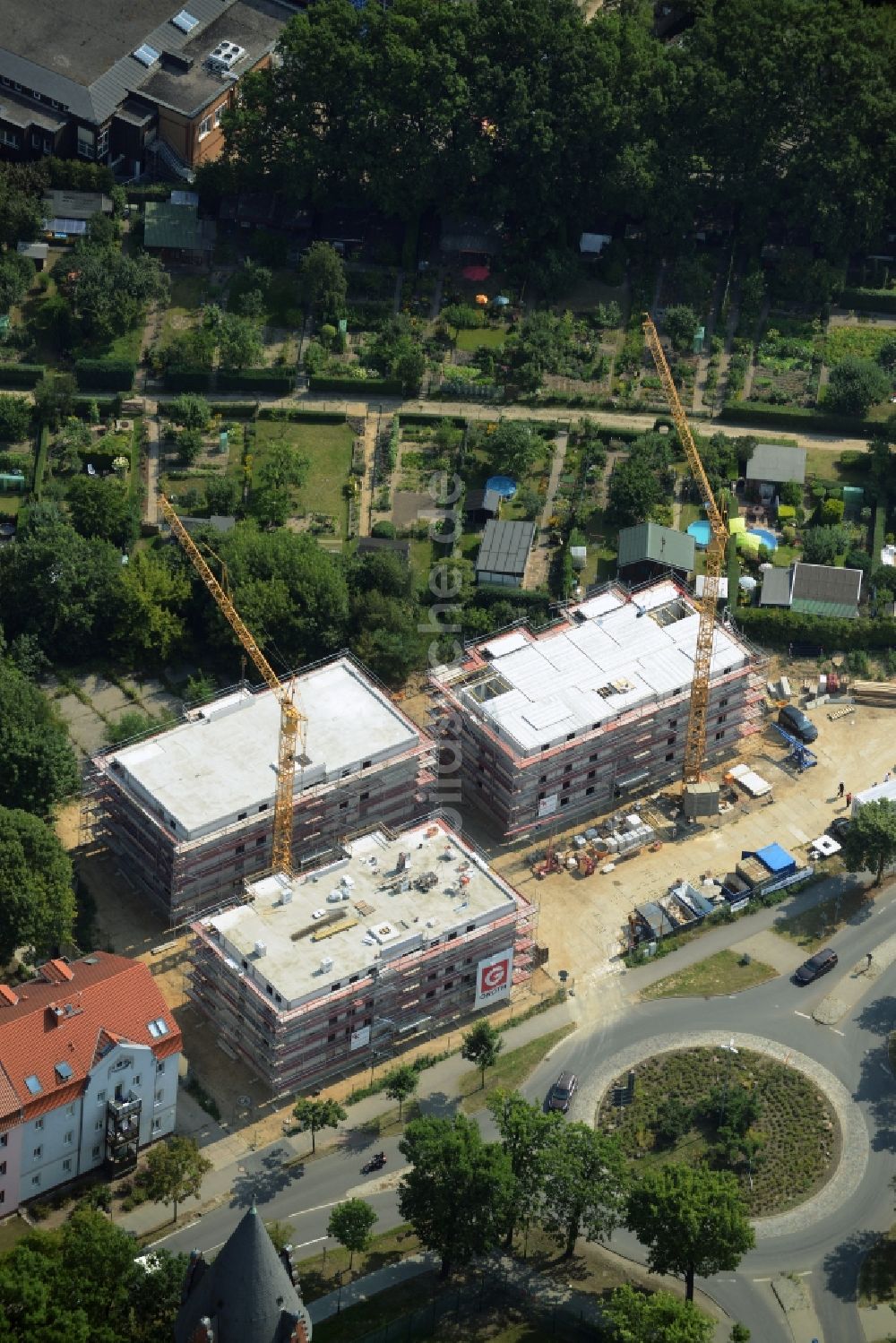 Luftbild Bernau - Baustelle zum Neubau einer Mehrfamilienhaus-Wohnanlage Wohnen am Mühlenberg in Bernau im Bundesland Brandenburg