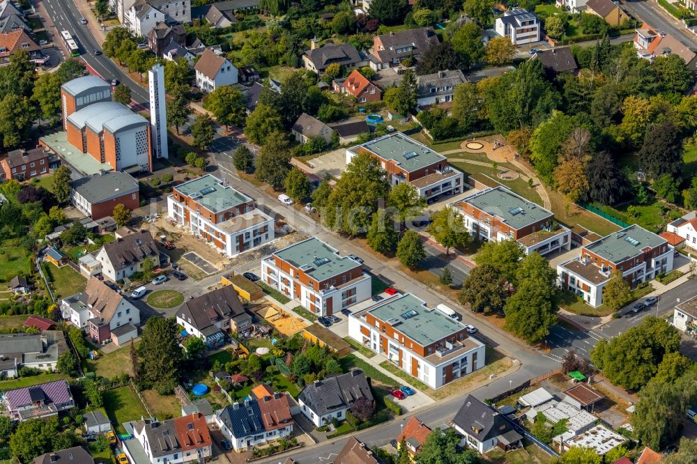 Hamm aus der Vogelperspektive: Baustelle zum Neubau der Mehrfamilienhaus-Wohnanlage Wohnen am Stadttor Ost an der Lippestraße / Ecke Jägerallee im Stadtteil Mark in Hamm im Bundesland Nordrhein-Westfalen