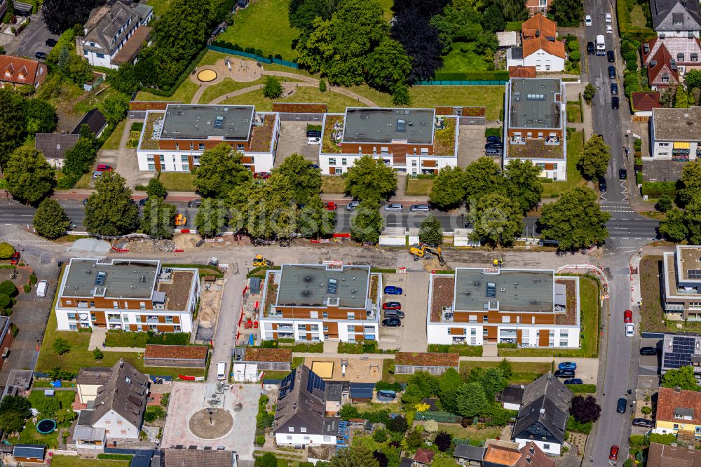 Hamm von oben - Baustelle zum Neubau der Mehrfamilienhaus-Wohnanlage Wohnen am Stadttor Ost an der Lippestraße / Ecke Jägerallee im Stadtteil Mark in Hamm im Bundesland Nordrhein-Westfalen