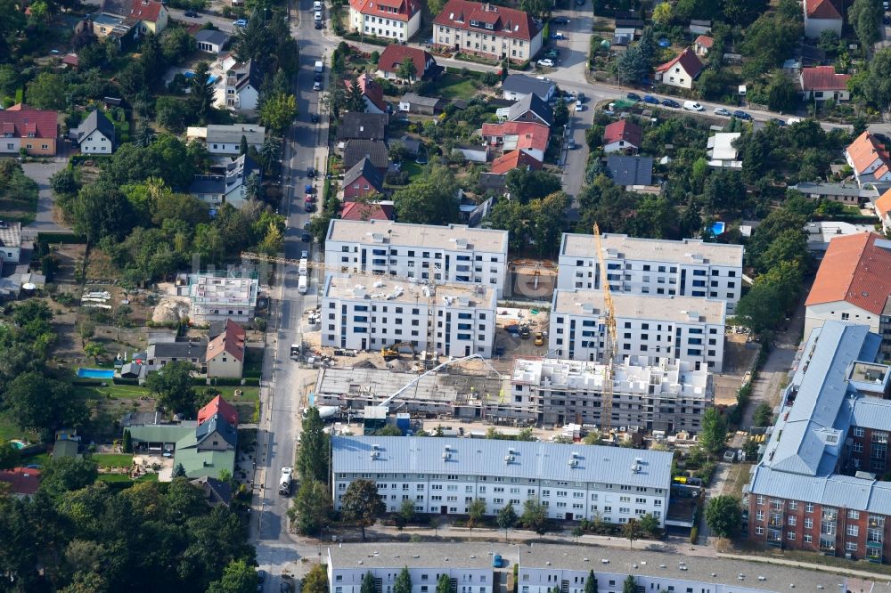 Teltow von oben - Baustelle zum Neubau einer Mehrfamilienhaus-Wohnanlage Wohnen am Striewitzweg der Bonava Deutschland GmbH in Teltow im Bundesland Brandenburg, Deutschland