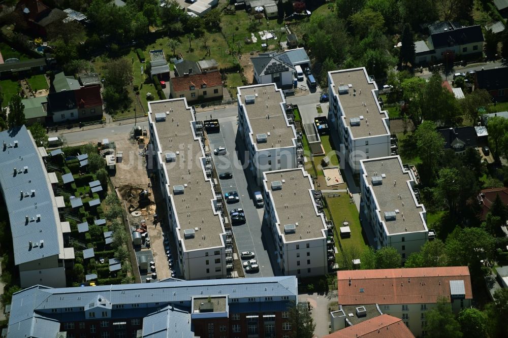 Luftbild Teltow - Baustelle zum Neubau einer Mehrfamilienhaus-Wohnanlage Wohnen am Striewitzweg der Bonava Deutschland GmbH in Teltow im Bundesland Brandenburg, Deutschland