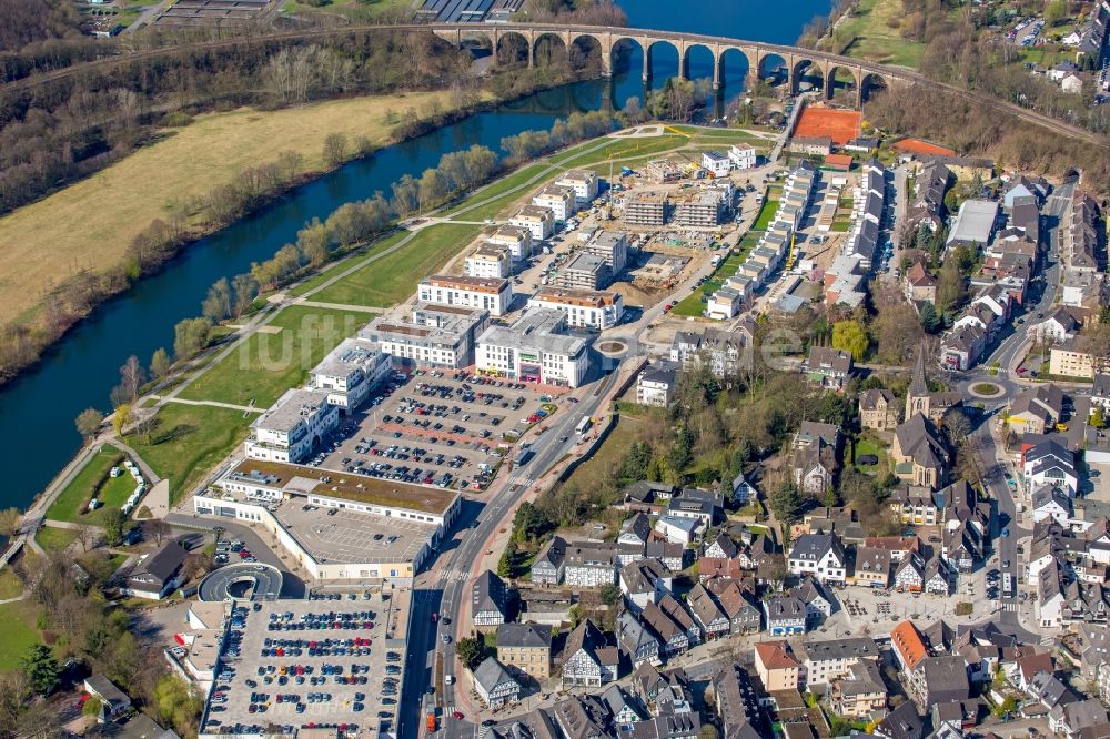 Herdecke von oben - Baustelle zum Neubau einer Mehrfamilienhaus-Wohnanlage im Wohngebiet Ufer-Viertel ehemals Westfalia- Gelände im Ortsteil Westende in Herdecke im Bundesland Nordrhein-Westfalen